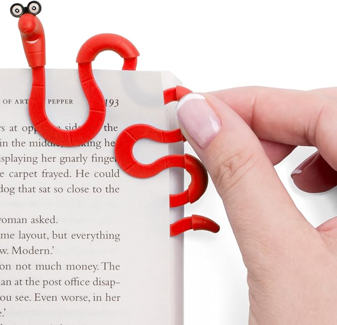 Clip Bookmarks for Kids Students Women and Men - Wally The Bookworm Cool Cute Bookmark and Page Holder Unique Gift Idea - Funny Book Marker and Reading Accessory for Book Lovers (Red)