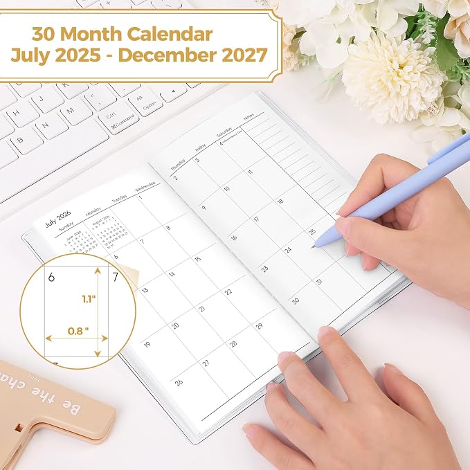 SKYDUE Pocket Calendar 2026-2028, Pocket Monthly Planner Jul 2026 - Dec 2028 for Purse, 6.7" X 3.8" 30-Month Small Planner, Academic Year Calendar, Compact Design with Plastic Sleeve