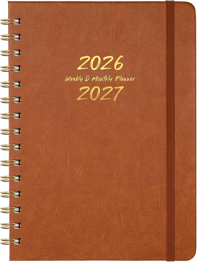 Planner 2026-2027 - Weekly & Monthly 2026-2027 Planner with Twin-Wire Binding, JULY 2026 - JUNE 2027, 6.3" x 8.4", Hardcover with Monthly Tabs, Back Pocket, Thick Paper - Brown
