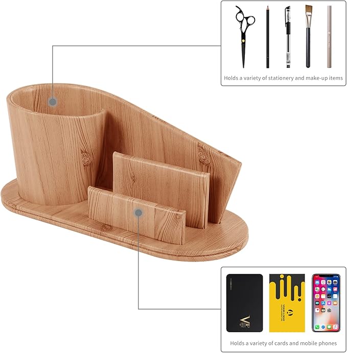 Fashion PU Leather Pen Holder Office Supplies Desk Organizer Storage Box,Desktop Caddy Organizers & Business Cards Holder,Pencil Holders(Apricot Faux Leather)