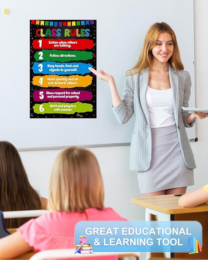 D24TIME Classroom Rules Poster-16.5" x 11.2" Class Rules Poster Educational Posters for Classroom Decorations Elementary Preschool Middle High School Back to School Decorations Teacher Supplies