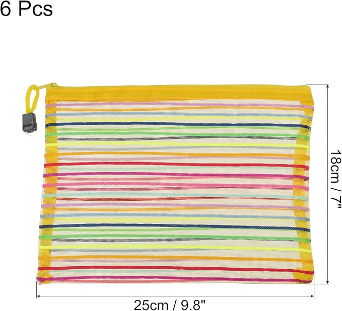 MECCANIXITY Mesh Zipper Pouches, A5 Colorful Pencil Case Document File Bags Storage Organizer for Office Supply Travel Accessory, Yellow Pack of 6