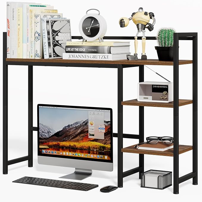 38.6" Desk Shelf with 3 Tier Open Shelves, Bookshelf and Deskshelf to Combined for Computer Desk, Desk Hutch for Top of Desk, Bookshef for Dorm or Office, Adjustable Shelf, Rustic Brown
