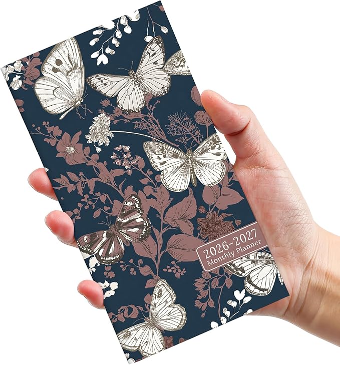 Pocket Calendar 2026-2027 for Purse, Two Year Monthly Planner Pocket Size 6.5" x 3.5", Jan 2026 - Dec 2027 Monthly Planner Small Calendar for School, Work and Home - Golden Flutter