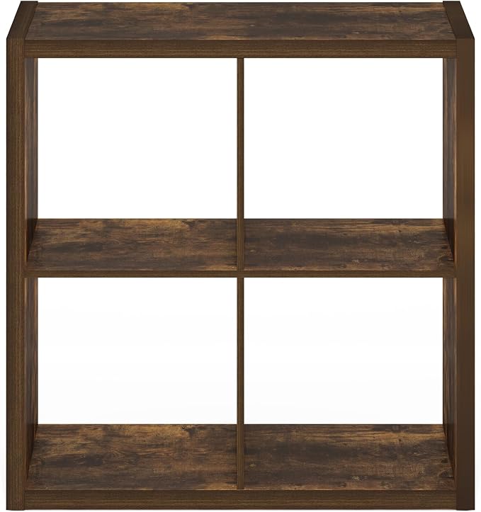 Furinno Cubicle Book Shelf, 4-Cube Bookshelf, Extra Thick Frame Reversible Bookcase with Open Back, 14.6" x 30" x 30", for Living Room, Bedroom, Home Office, Amber Pine