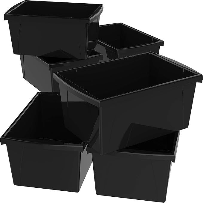 Storex 5.5 Gallon Storage Bin – Plastic Classroom Organizer for Books and Supplies, Black, 6-Pack (61429C06C)