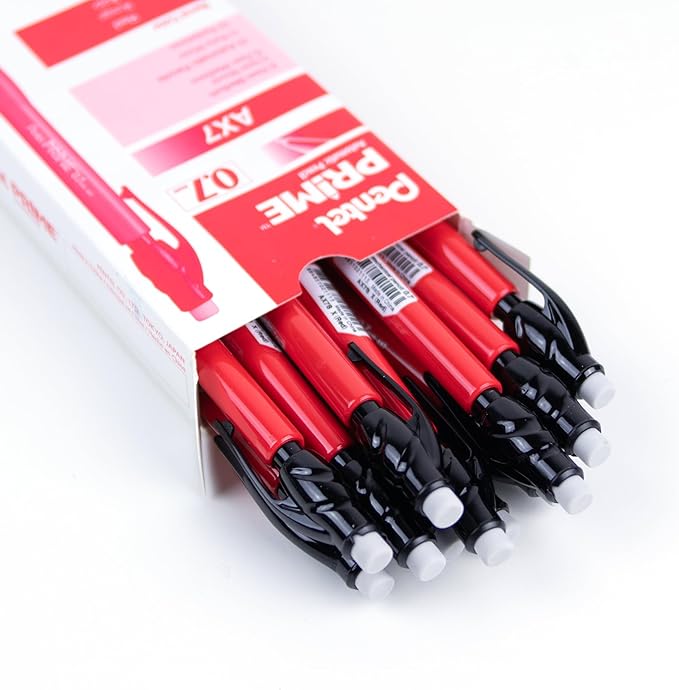 Pentel Prime Mechanical Pencil 0.7mm, Red Barrel, Box of 12 (AX7B)