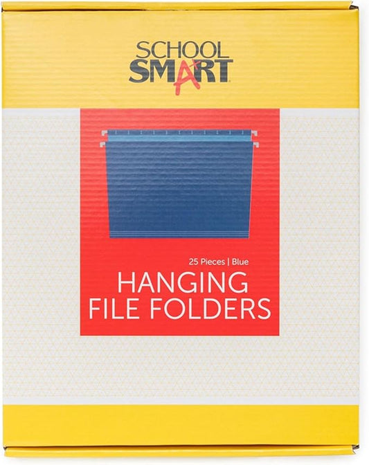 School Smart Hanging File Folders, Letter Size, 1/5 Cut Tabs, Blue, Pack of 25