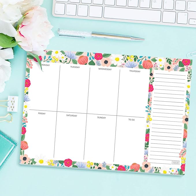 Sweetzer & Orange Floral Weekly Planner 2026, Undated Sheets To Do List Notepad, 7x10” Day Desk Note Pad Easy to Tear, School and Home Checklist Productivity Organizer, Work and Daily Planner