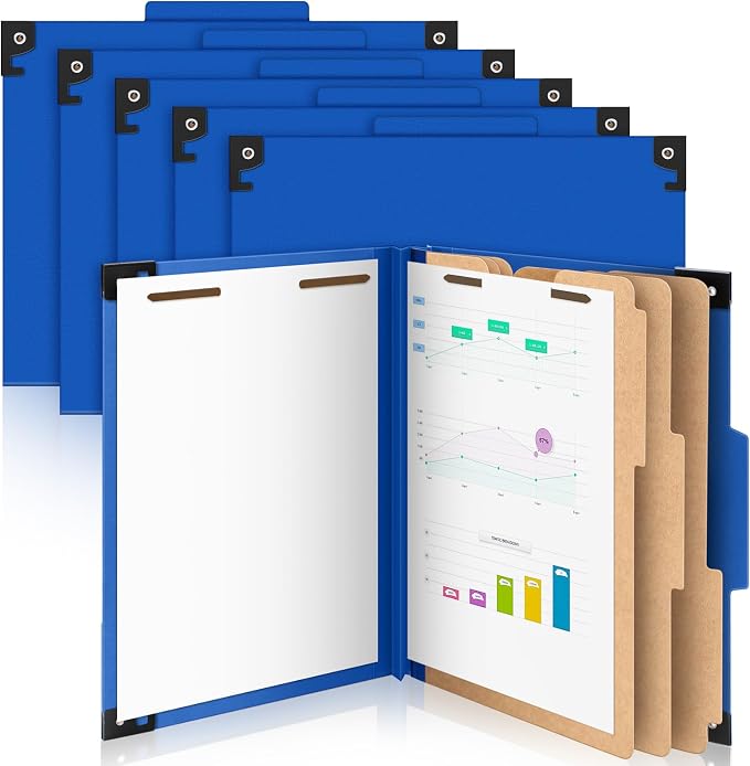 Henoyso 10 Pcs Hanging Classification File Folders, Letter Size Dark Blue Folders with 3 Pressboard Dividers, 8 Fasteners, 4 Inch Expansion, 1/3-cut Top Tab for Medical Records and File Cabinet