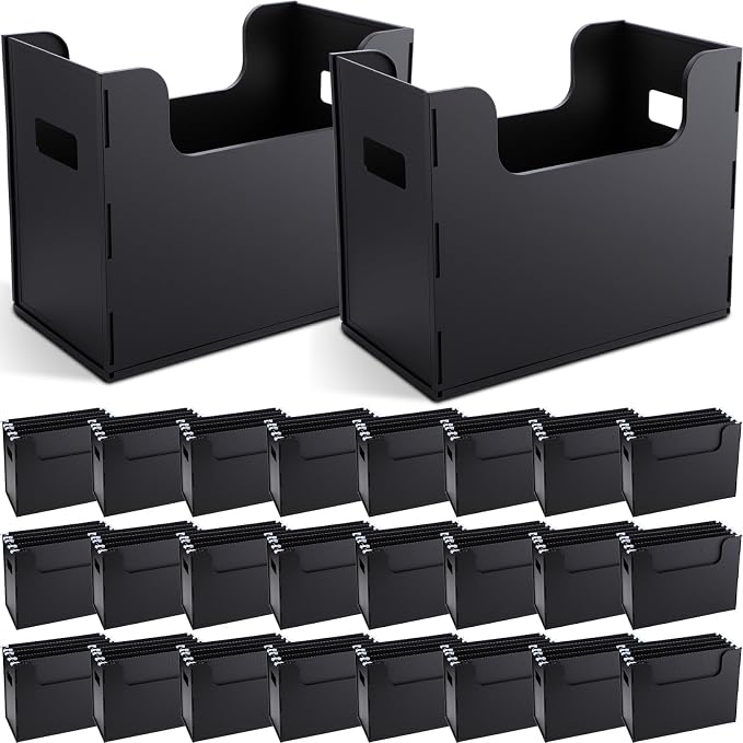24 Portable Desktop File, Side Handles, Filing Organizer, Hanging File Folders, Letter Size for Schools Office Home (Black)