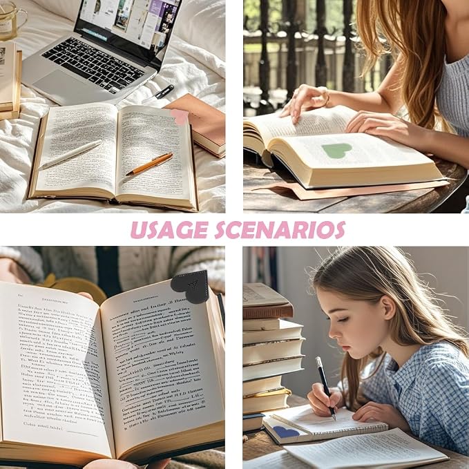 4Pcs Personalized Leather Heart Bookmark With Initial, 26 Letters Custom Corner Page Book Mark For Reading Women, Book Lovers, Teachers, Students, Cute Book Accessories(Blue+Green+Light Brown+Pink, K)