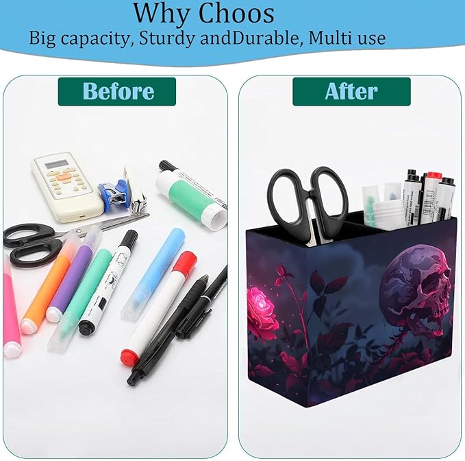 Pen Holder and Anti-Slip Mouse Pad Combination, Makeup Brush Storage Box, Tableware Storage Box, Suitable for Office and Home - Rose Skull
