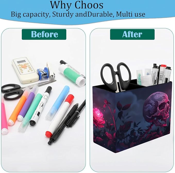 Pen Holder and Anti-Slip Mouse Pad Combination, Makeup Brush Storage Box, Tableware Storage Box, Suitable for Office and Home - Rose Skull