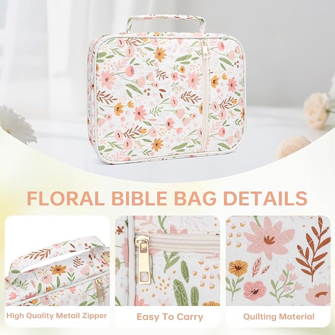 Bible Cover Case for Women Large Bible Cover with Durable Handle Quilted Bible Carrying Case for Girls Bible Study Supplies Accessories (Vintage Garden Trellis, Vintage Garden Trellis)