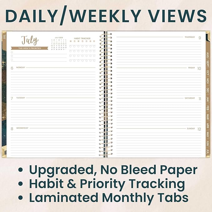 bloom daily planners HARDCOVER Planner 2026-2027 (8.5" x 11") Academic Year (July 2026 - July 2027) - 13 Months Task Goal Planner for Women - Monthly & Weekly Agenda Book - Celestial Skies