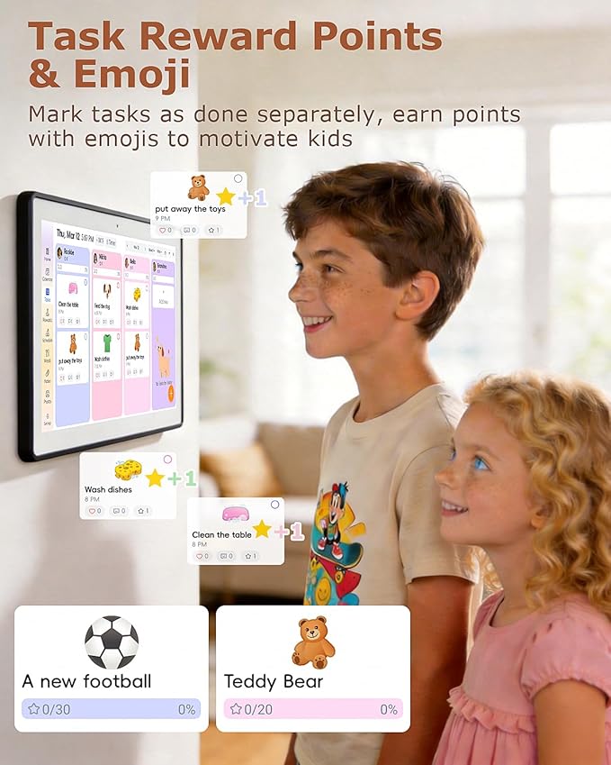 15.6 Inch Wall Planner Digital Calendar & Chore Chart, Smart Touchscreen Interactive Family Schedule Display with Electronic Photo Album, Wall-Mounted Smart Home Organizer for Daily Tasks, Appointments & Photo Slideshow, Black