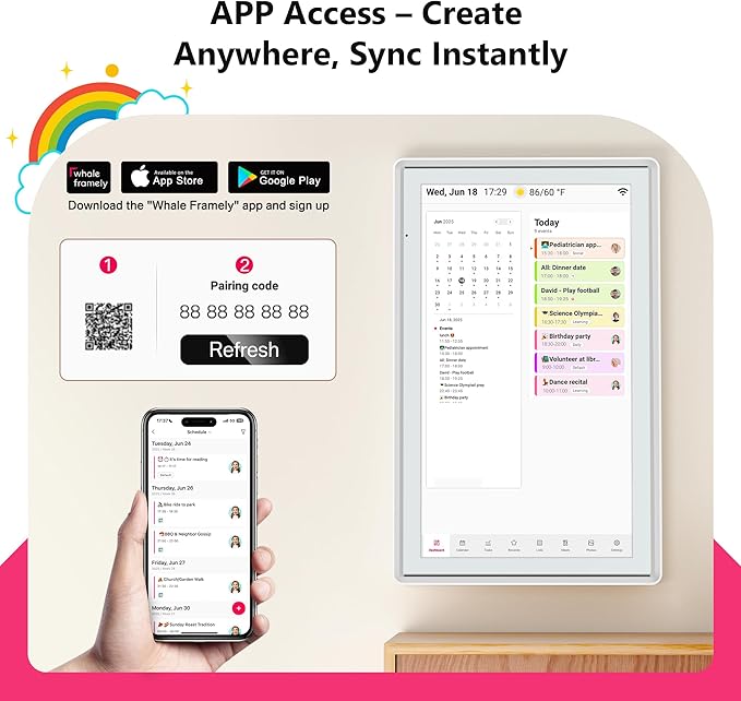 21.5 Inch Digital Calendar, Full HD Touchscreen Smart Planner for Family Schedules - Wall Mount, Great for Seamless Daily Planning & Household Organization, with LED Reminder Light