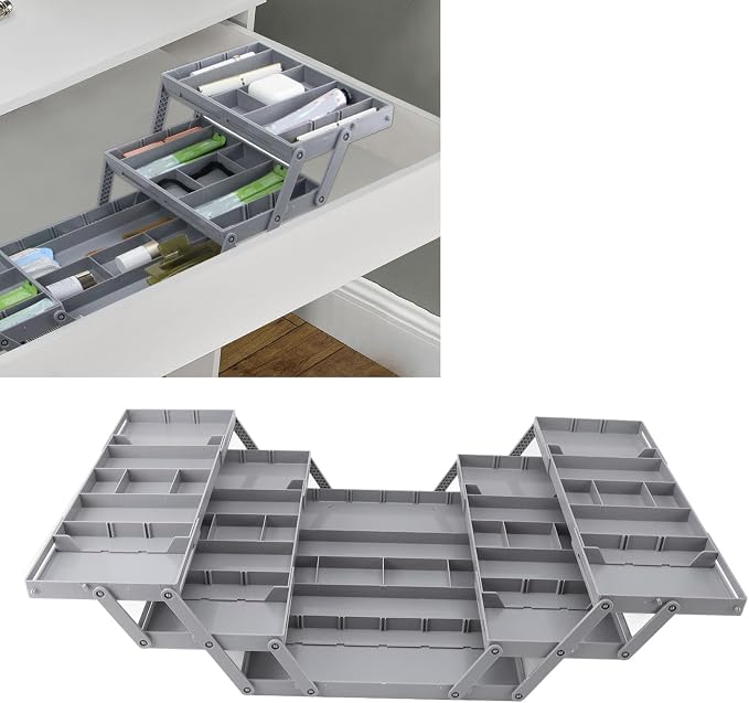 AMAKO Expandable Drawer Organizer Tray: 3 Tier Drawer Organizer Tray Double Row Multi Level Drawer Storage Solution for Makeup Jewelry CosmeticsUtensils Office Supplies