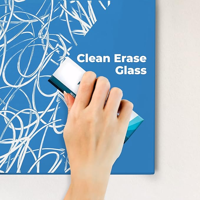 Magnetic Glass Dry Erase Board, Frameless Glass Blue Board, 24" x 36", with Magnets, Markers, Aluminum Marker Tray, Magnetic Eraser for Office, Home & School by Fab Glass & Mirror