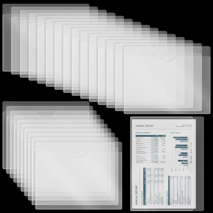 Kisston 25 Pack Heavy Duty Vinyl Plastic Folders with Clear Front Pocket File Jackets, Three Sided Closed, Letter Size Plastic Folders for Documents, 11.75 x 9.25 Inch (Clear)