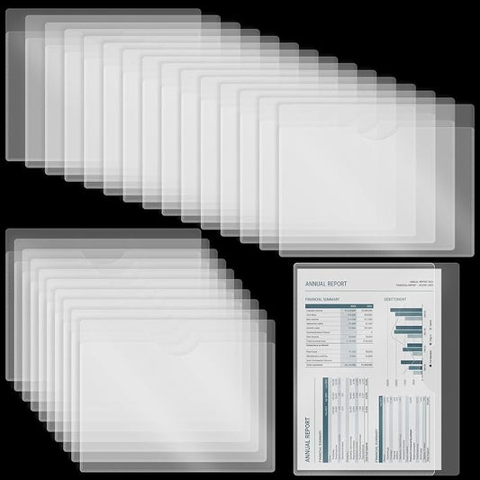 Kisston 25 Pack Heavy Duty Vinyl Plastic Folders with Clear Front Pocket File Jackets, Three Sided Closed, Letter Size Plastic Folders for Documents, 11.75 x 9.25 Inch (Clear)