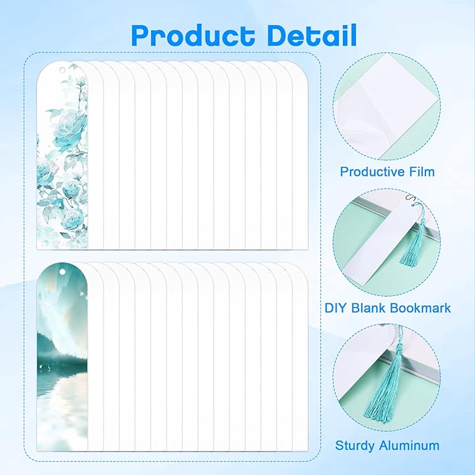 Sublimation Double Sided Bookmark Blanks - 50Pcs Metal Kit + 50 Colors Tassels, DIY Bookmarks for Book Lovers, Crafts, Reading Gifts
