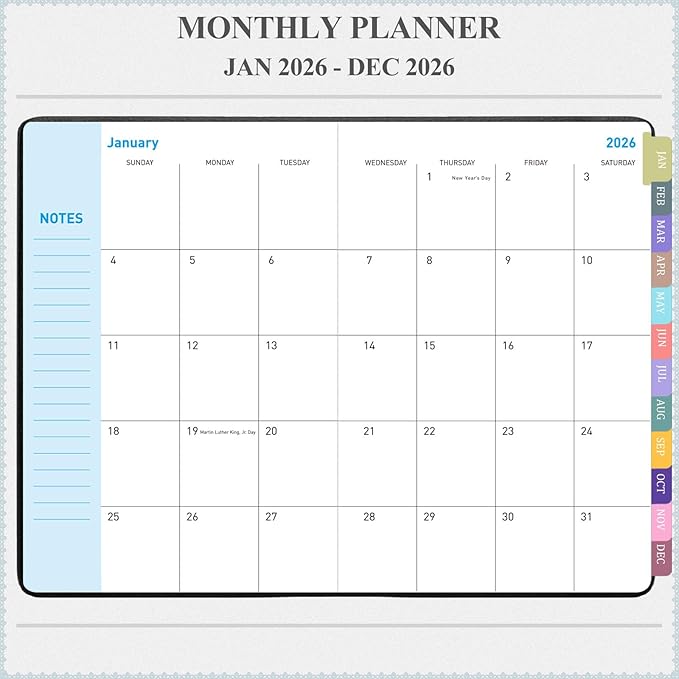 Tiankool Planner 2026, Jan 2026 - Dec 2026 Weekly Monthly Planner with Stickers, Elastic Closure, Inner Pocket, Round Corner, 5.8" x 8.25" - Black