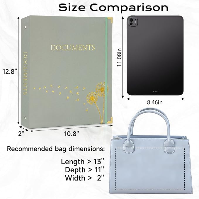 XKDOUS Important Document Organizer with 9 Pockets, Aesthetic Folio Folders 3-Ring Accordion Storage Binders Linen Expanding File Folder for Letter Size Papers, Documents, Files