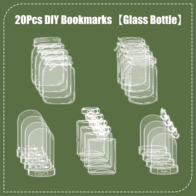 Large Size Transparent Dried Flower Bookmarks, 20 PCS Handmade DIY Flower Page Clips,World in Bottle-Making Stunning Herbarium(Glass Bottle)