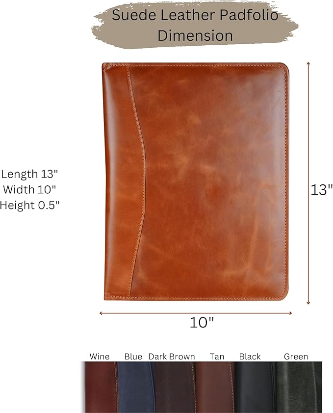 Heavy Duty Buffalo Leather Legal Pad Portfolio Handmade Executive Notebook Binder, Professional Padfolio Organizer Gift for Men and Women Genuine Leather Resume Document Holder (Green)