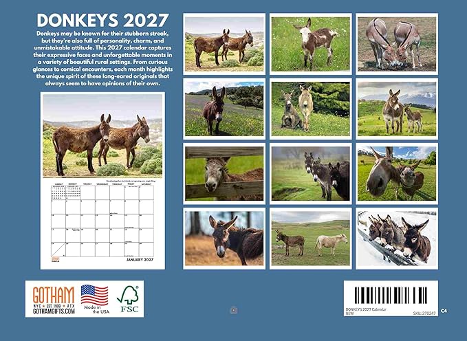 Donkey Calendar 2027 Monthly Wall Calender 12 Month