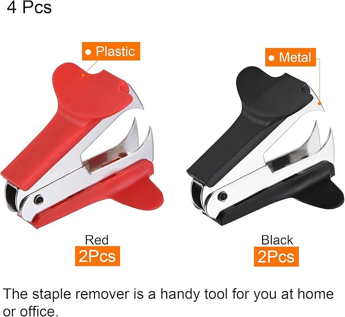 MECCANIXITY Staple Remover Tools, Staplers Puller Steel Jaw for Office Home Desktop Supply Accessory, Black Red Pack of 4