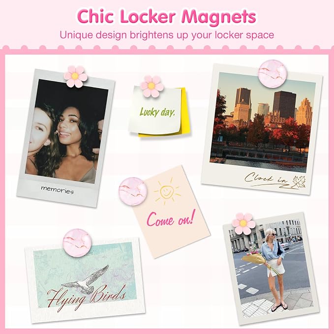 MoKo Locker Accessories Set, 15PCS Back to School Supplies Includes Magnetic Mirror, Whiteboard, Markers, Pen Holder, Magnets, Locker Organizer for School Office (Pink)