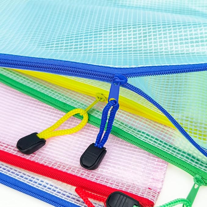 10 Pcs Zipper File Bags, Waterproof Plastic Mesh Pouch for Office School, Board Game Storage Bags (A3 Size 16.9''x12'', Multicolored)