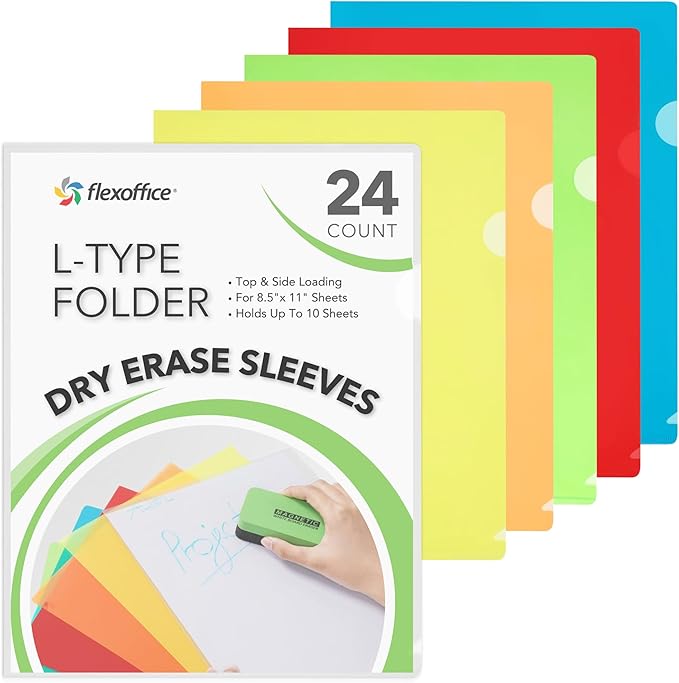 FLEXOFFICE 24 Pack Project Folders for Important Documents, Assorted 5 Translucent Colors, Heavyweight L-Shaped Poly Jacket Sleeves Folders Fit for US Letter Size
