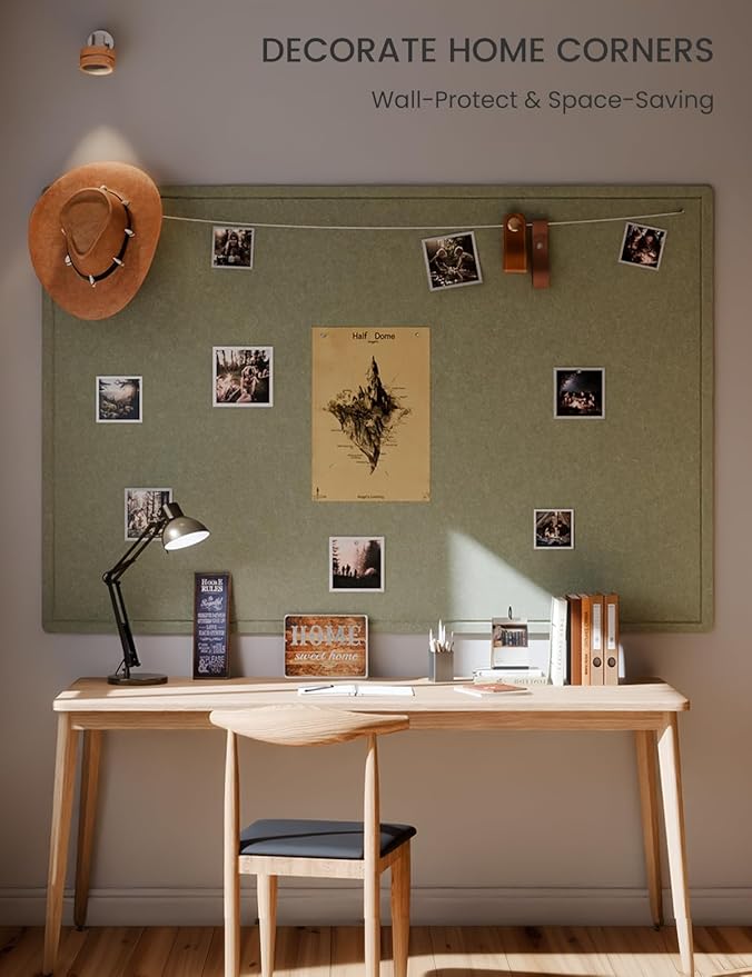 Fluxynara Large Bulletin Board, 70.8" x 47.2" Cork Board Alternative with 48 Safe Removable Adhesive Tabs, Foldable Felt Pin Board for Home Office, Classroom, Bedroom,Entryway for Walls—Sage