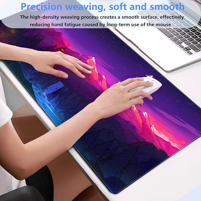 Purple & Pink Gaming Mouse Pad, 31.5 x 15.7 Inch | XXL Full Desk Size, Stitched Edge, Anti-Slip, Washable, Anime Game Design