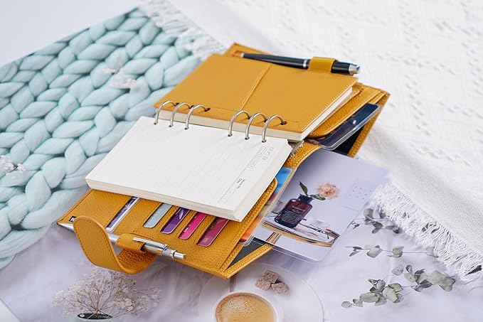 Moterm Personal Luxe Rings Planner - Genuine Leather Binder Organizer (Pebble-Mustard, 30mm Ring)