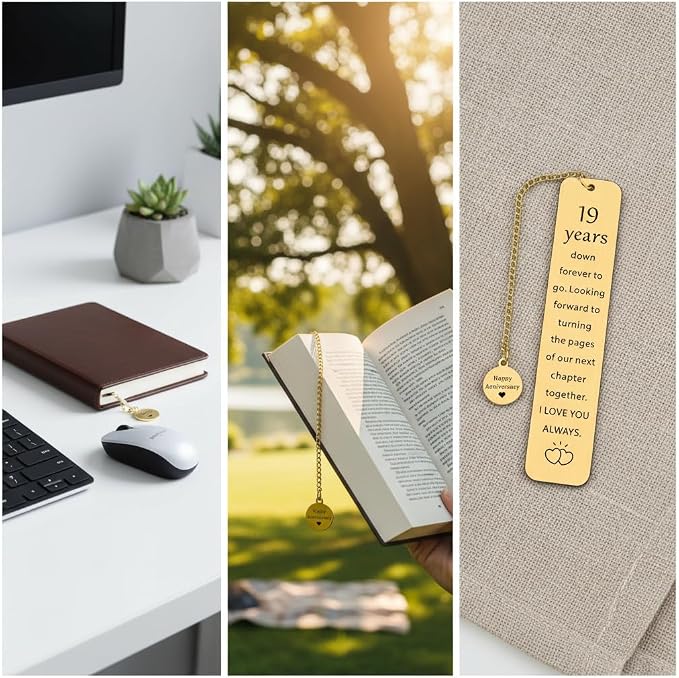Bronze 19th Anniversary Bookmark Gifts for Men Women 19 Years Anniversary Wedding Gift for Him Her 19th Marriage Gift for Wife Husband Parents Happy 19 Year Anniversarys Gifts for Couple Spouse