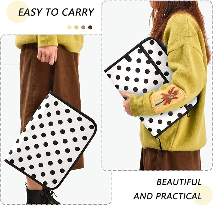ALAZA Polka Dot Black on White 13 Pocket Expanding File Folder with Labels, Accordion File Folder File Organizer Letter A4 Paper for Office School Student