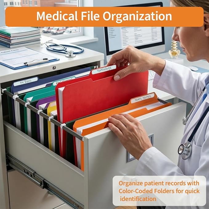 Binditek 54-Pack Heavy Duty Plastic File Folders, 1/3-Cut Tab Letter Size Colored File Folders, 14 Mil Thick, 6 Assorted Colors, for Office, Medical Records and Home Organization