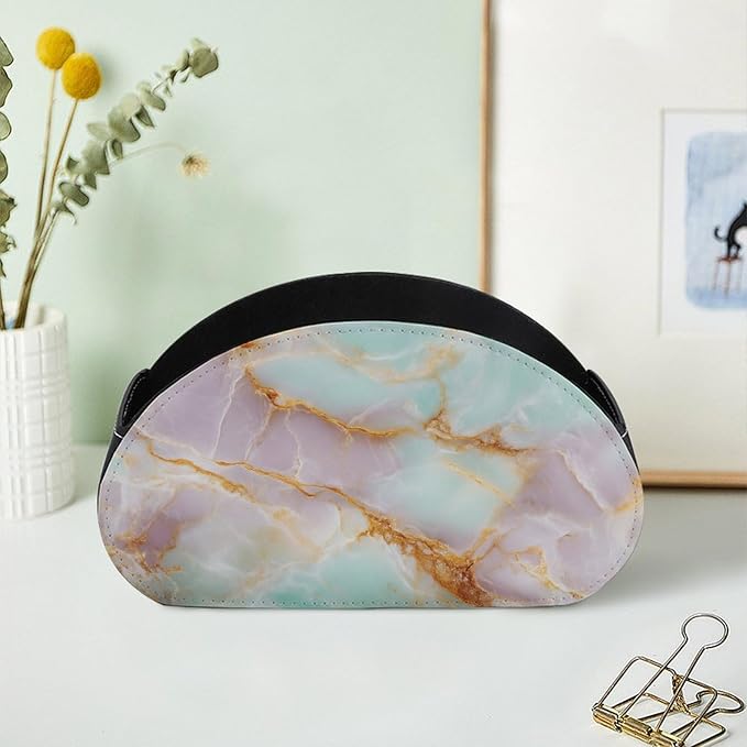 Pink Mint Lemon Marble Texture Remote Control Holder with 5 Compartments Leather TV Remote Caddy Remote Storage Box Desktop Organizer for Pen/TV Remotes/Media Controllers/Office Supplies