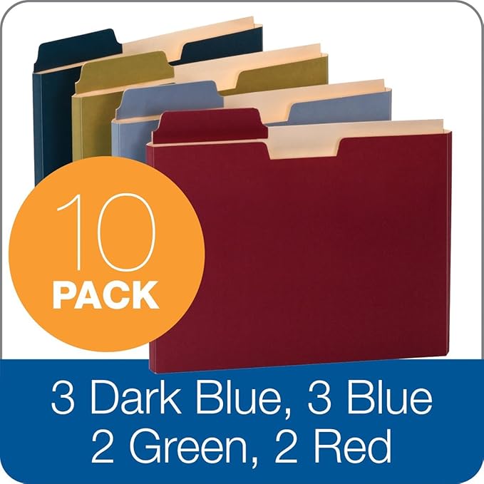 Pendaflex Globe-Weis/Pendaflex File Folder Pockets, 150 Sheet Capacity, Letter Size, Double Top, 1/3 Cut Tabs, Assorted Colors, (FP153L10 ASST) 10 Count(Pack of 10)
