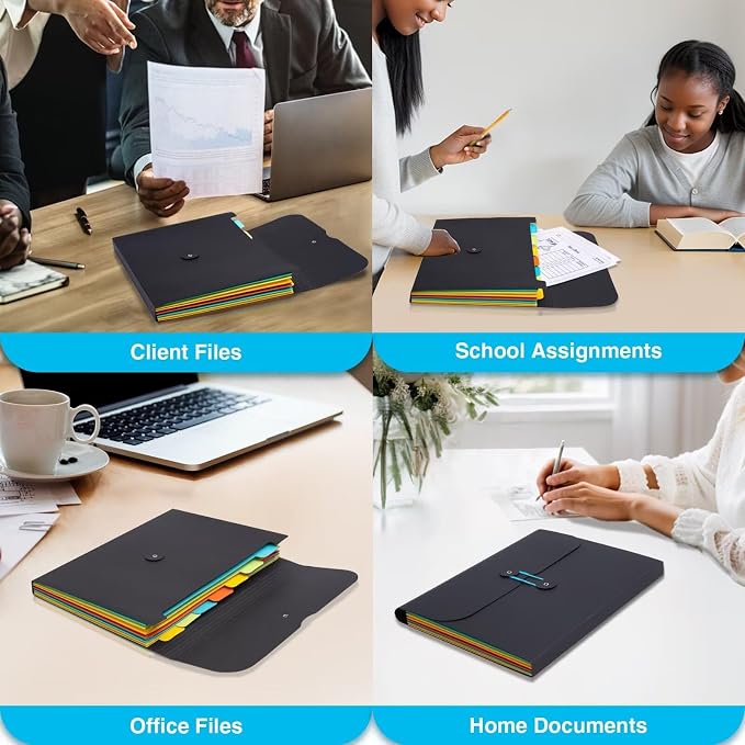 Expanding File Folder Accordion Plastic Free 7 Pocket Rainbow Divider Expandable Folders Organizer Black