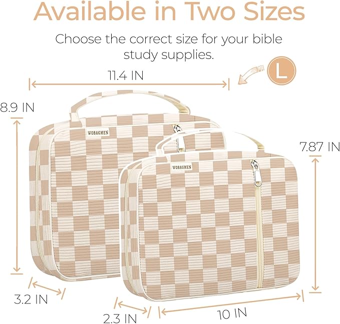 WOBAGMEN Bible Cover Case for Women,Cordoury Bible Cover with Handle,Checkered Bible Book Cover,Carrying Case Bible Protective Christian Gift(Checkered, L)