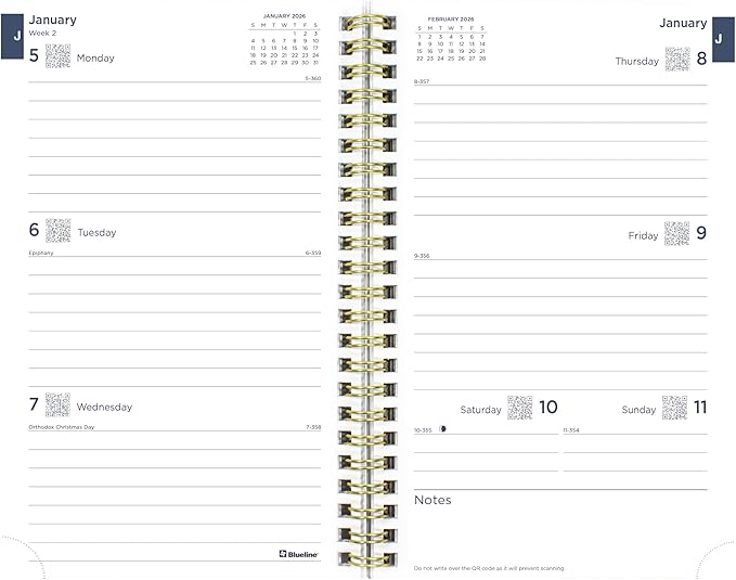 Blueline® 2026 Essential Weekly/Monthly Planner, 12 Months, January to December, Gold Twin-Wire Binding, 8" x 5", Minimalist (C101PT.ASX-26)