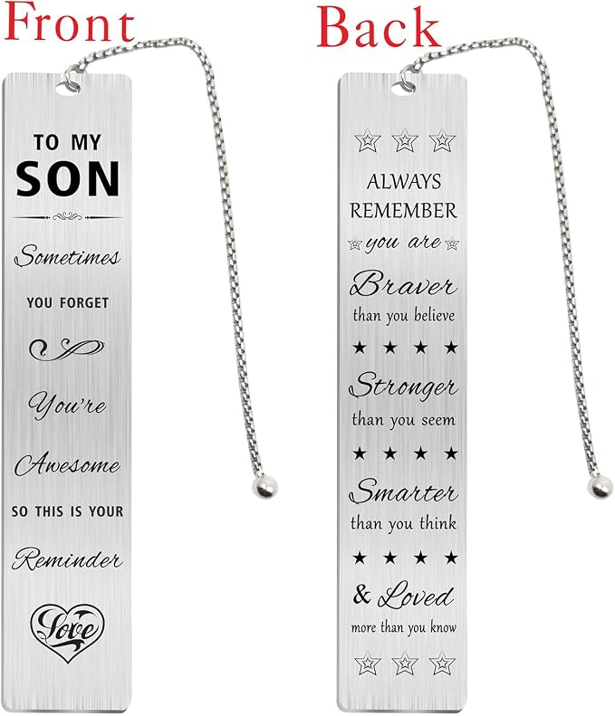 Jzxwan Son Bookmark Gifts from Mom and Dad, Personalized Fathers Day Birthday Graduation Bookmark for Son, Sometimes You Forget You're Awesome Ideas