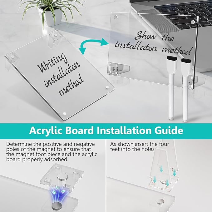 2PCS Clear Acrylic Weekly Dry Erase Board Desktop, 12x8 Small Magnetic Whiteboard with Stand for Desk Calendar Memo Board for Fridge, Office, School, Home