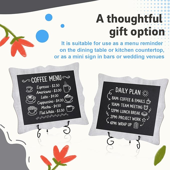 Novabright 2 Pack Small Chalkboard Sign with Easel 11" X13" Silver Border Hanging Freestanding Framed Chalkboard Tabletop Sign for Countertop Kitchen Weddings Restaurant Menus